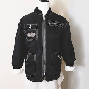 Windbreaker Black Padded Jacket ¾-Sleeve GirlWomen